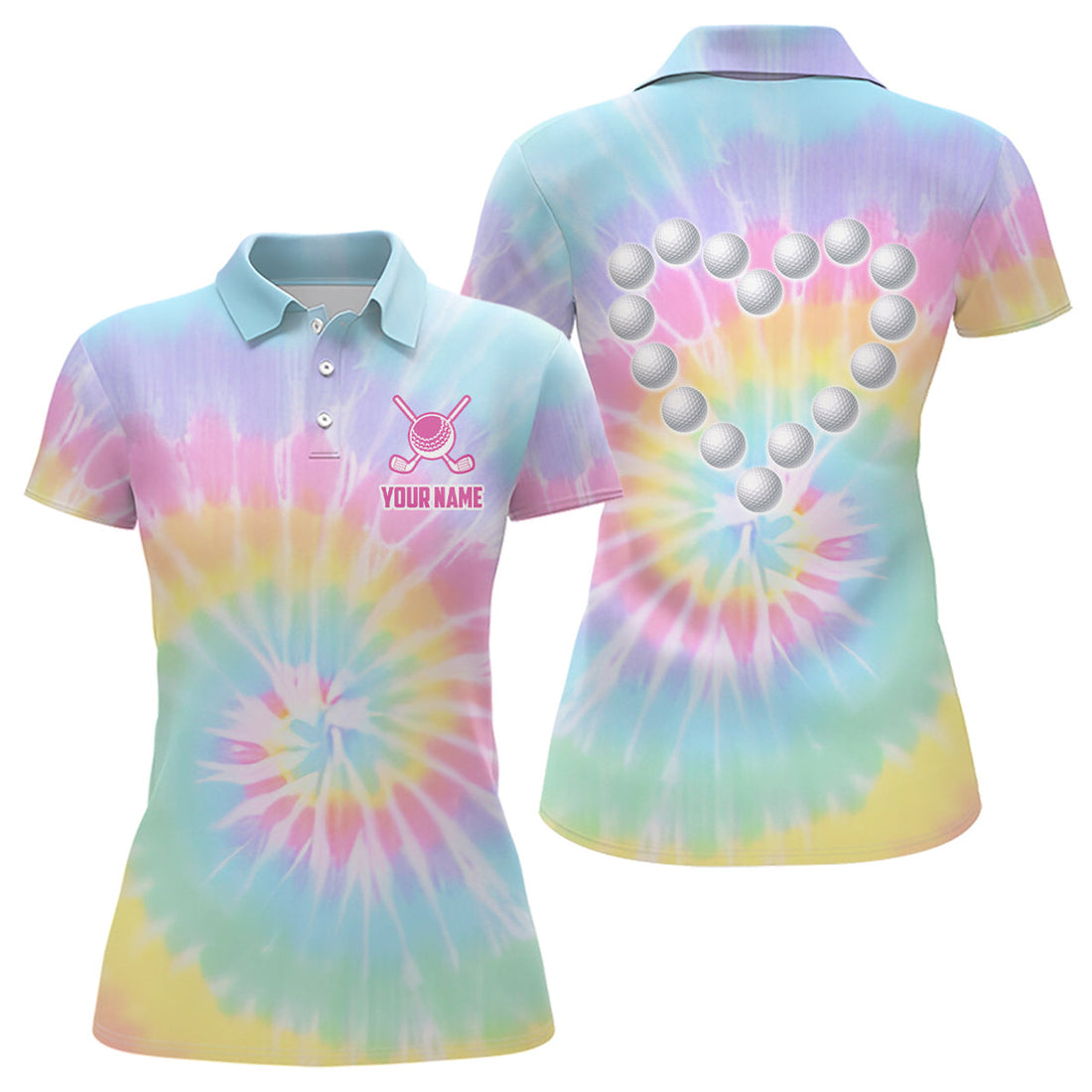 Custom Colorful Tie Dye Golf with Heart Ball for Ladies Women's Polo Shirts S-5XL
