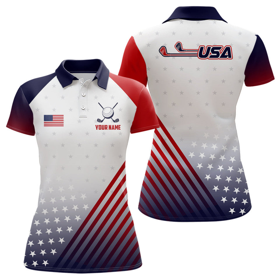 Custom Name American Flag Patriotic Golf Shirt Women's Polo Shirts S-5XL