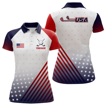 Custom Name American Flag Patriotic Golf Shirt Women's Polo Shirts S-5XL