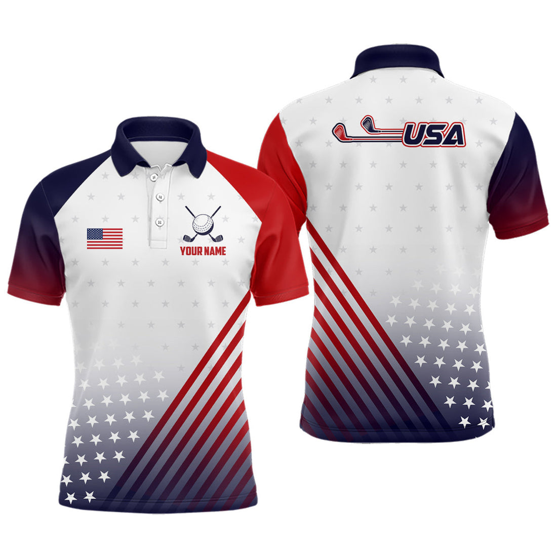 Custom American Flag Patriotic Team Golf Shirt Best Gift Men's Polo Shirt S-5XL