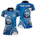 Custom Blue Flaming 10 Ball Billiards Pool Player Shirts Women's Polo Shirts S-5XL
