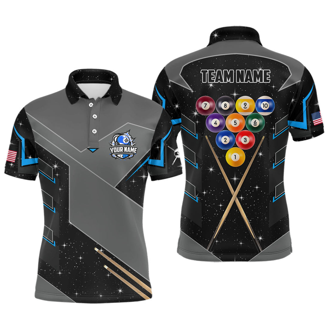 Personalized 10 Ball Pool Billiard Custom Attire Mens Polo Shirt S-5XL