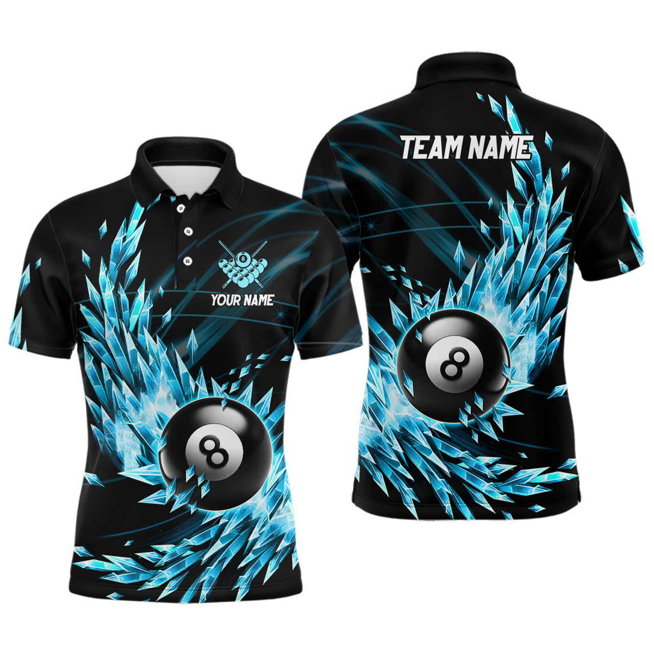 Blue Frozen Ice Men Billiard Personalized 8 Ball Pool Attire Men's Polo Shirt S-5XL