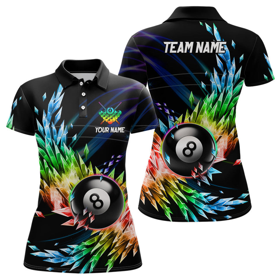 Custom Name Frozen Ice 8 Ball Billiard Shirt Colorful Style Women's Polo Shirts S-5XL