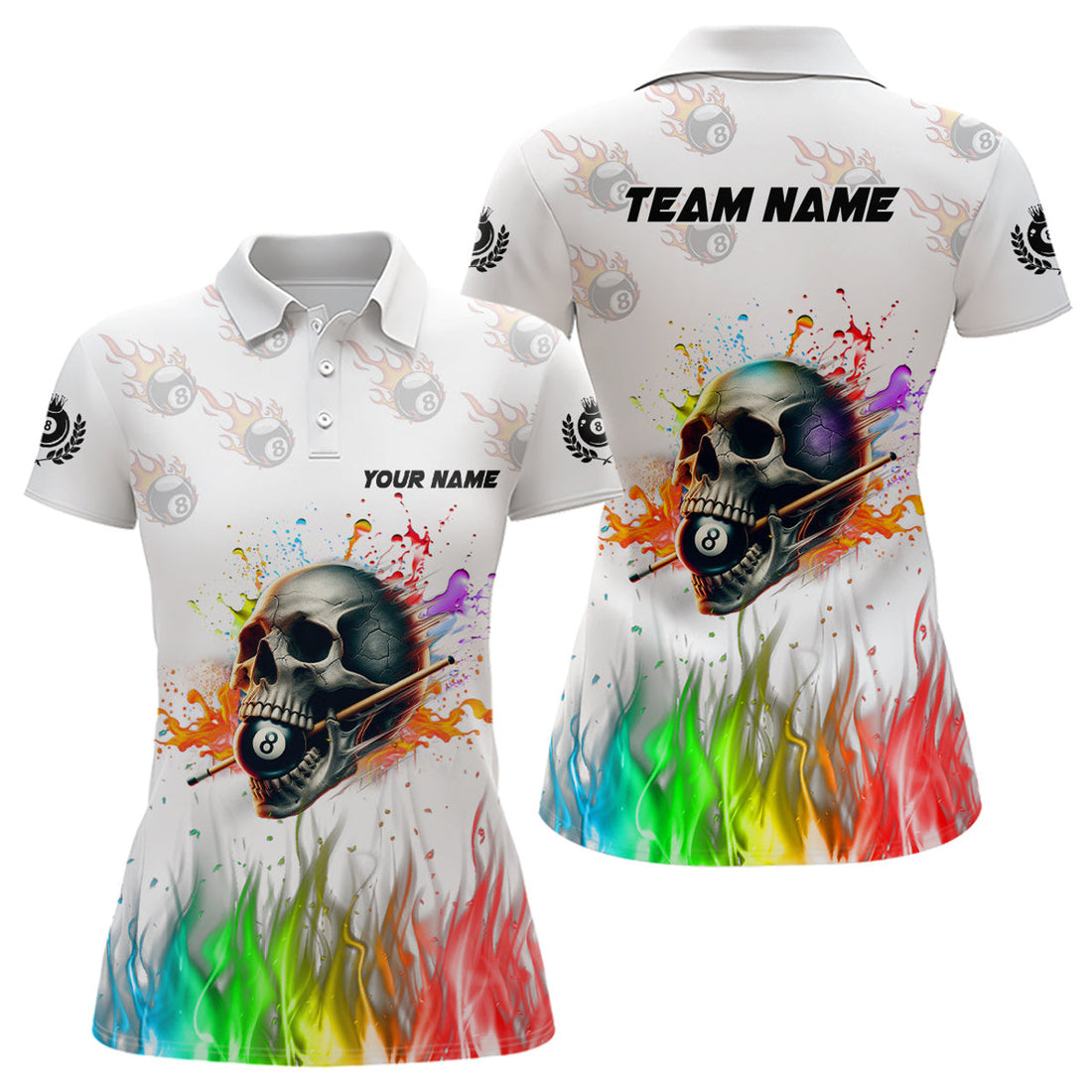 Custom Funny Colorful Billiard Skull Shirt with Team Name Women's Polo Shirts S-5XL