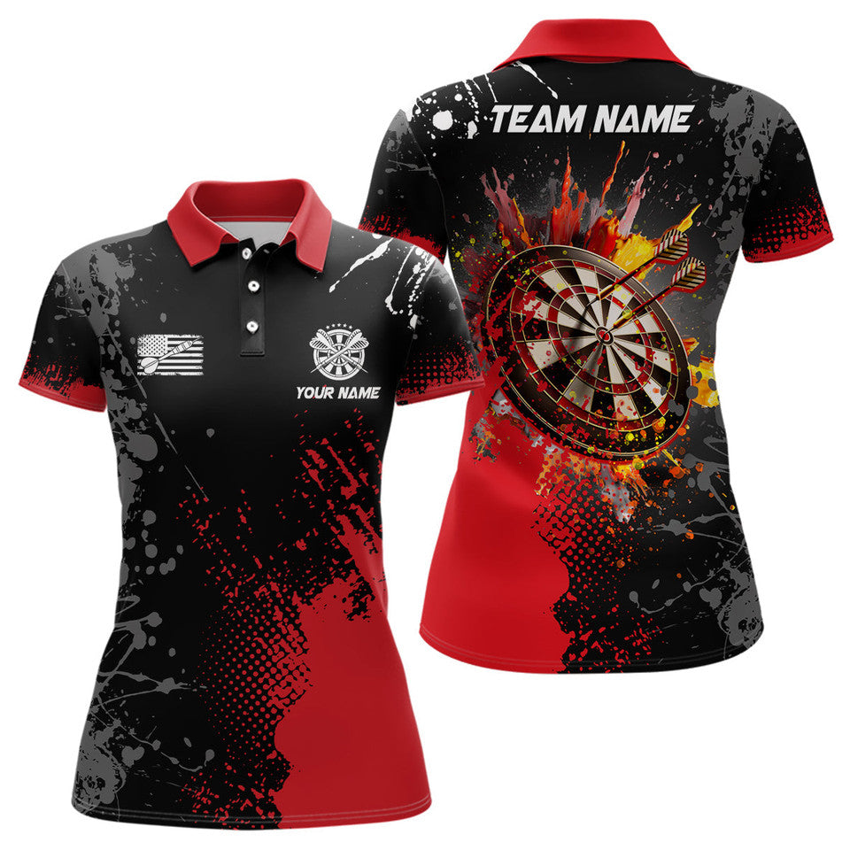 Custom Name Red 3D Dartboard Design Darts Team Attire Women's Polo Shirts S-5XL