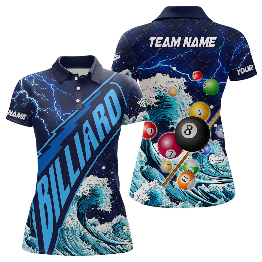 Custom Personalized Funny Billiard Balls With Waves Women Polo Shirts S-5XL