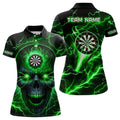 Custom Personalized Green Darts Skull Team League Women's Polo Shirts S-5XL