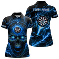 Custom Name Blue Skull Lightning Thunder Darts Team Shirt Women's Polo Shirts S-5XL