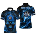 Personalized Blue Darts Skull Lightning Team League Men's Polo Shirt S-5XL