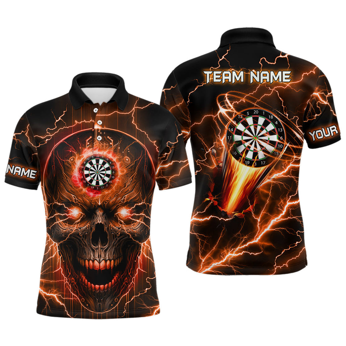 Personalized Orange Skull Darts Jersey Men's Polo Shirt S-5XL