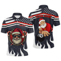 Personalized Funny Christmas Santa Billiard US Flag Fire Men's Polo Shirt S-5XL