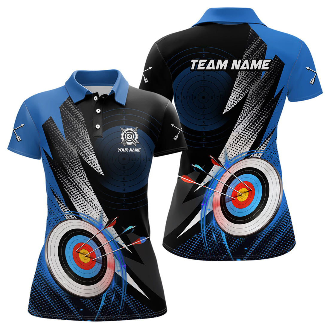 Custom Personalized Archery 3D Target Blue Women's Polo Shirts S-5XL
