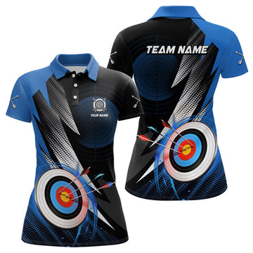 Custom Personalized Archery 3D Target Blue Women's Polo Shirts S-5XL