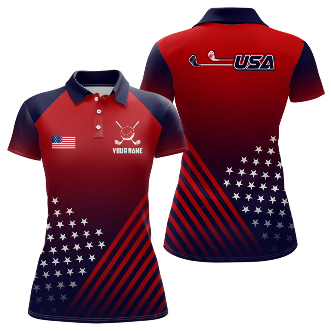 Custom Golf Polo American Flag Red Navy Best Golf Wear Women's Polo Shirts S-5XL