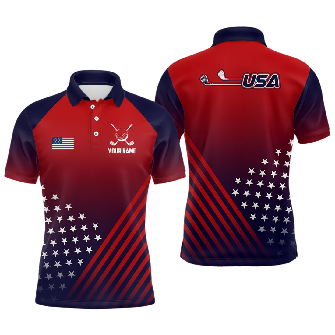 Custom Patriotic American Flag Custom Golf Shirt Best Men's Polo Shirt S-5XL