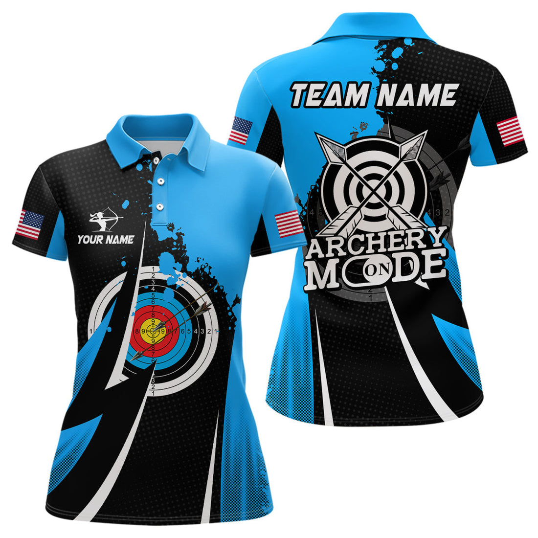 Custom Name Blue Archery Mode Team Uniform Polo Women's Polo Shirts S-5XL