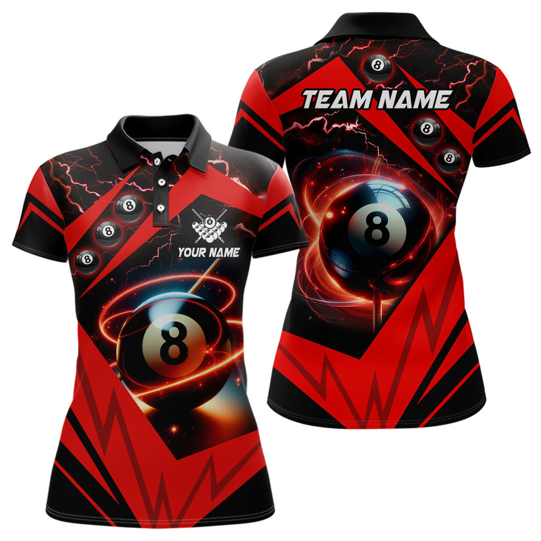 Custom Red 8 Ball Pool Billiard For Team League Women's Polo Shirts S-5XL