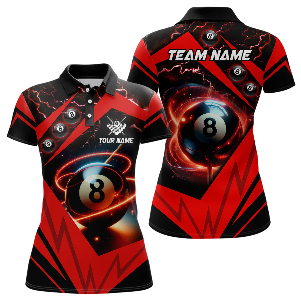 Custom Red 8 Ball Pool Billiard For Team League Women's Polo Shirts S-5XL