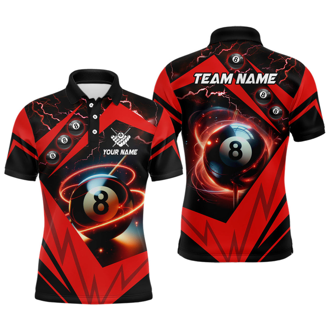 Custom Red 8 Ball Pool Billiard Jersey Team League Men's Polo Shirt S-5XL