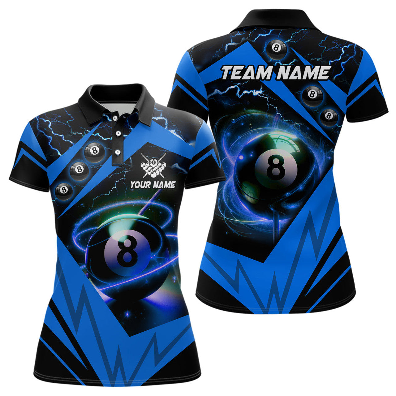 Custom Blue 8 Ball Pool Team for Billiard Women's Polo Shirts S-5XL