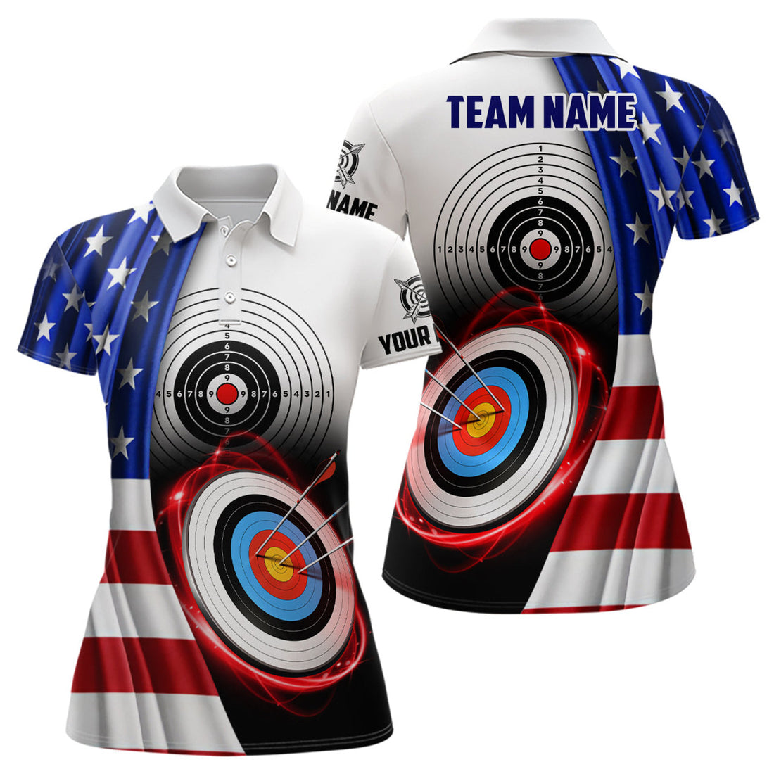 Custom American Flag Archery Shirt Patriotic US Team Design Women's Polo Shirts S-5XL