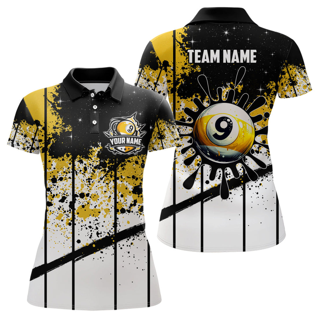 Custom Personalized Grunge Style Billiard 9 Ball Women's Polo Shirts S-5XL