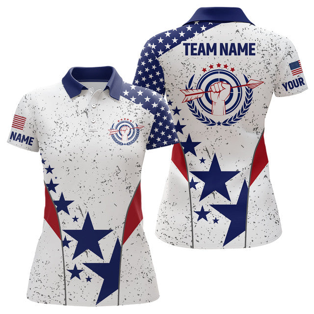 Custom Patriotic Grunge US Flag Archery Shirts for Women Women's Polo Shirts S-5XL