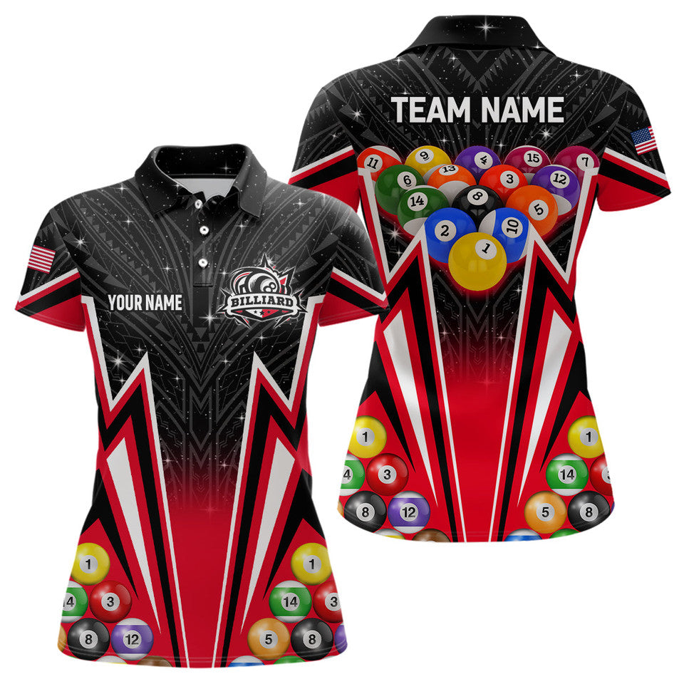 Custom Name Red 3D 8 Ball Pool Team League Billiard Shirt Women's Polo Shirts S-5XL