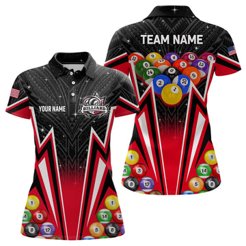 Custom Name Red 3D 8 Ball Pool Team League Billiard Shirt Women's Polo Shirts S-5XL
