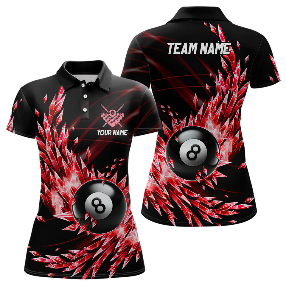 Custom 3D Red Frozen Ice Billiard Polo Shirt 8 Ball Pool Women's Polo Shirts S-5XL