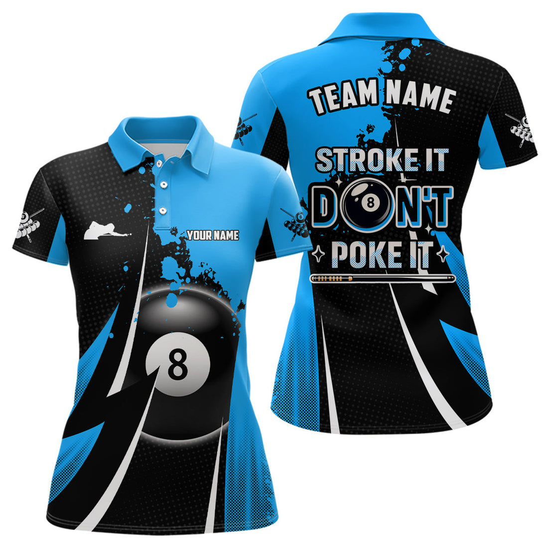 Custom Billiard Funny Stroke It Don't Poke It Blue 8 Ball Women's Polo Shirts S-5XL