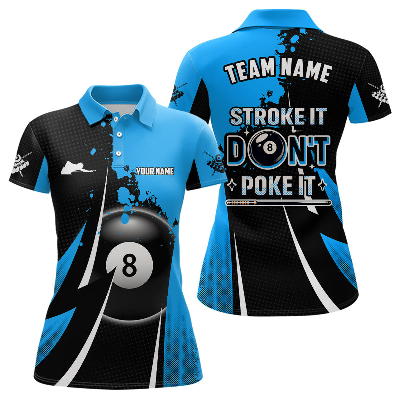 Custom Billiard Funny Stroke It Don't Poke It Blue 8 Ball Women's Polo Shirts S-5XL