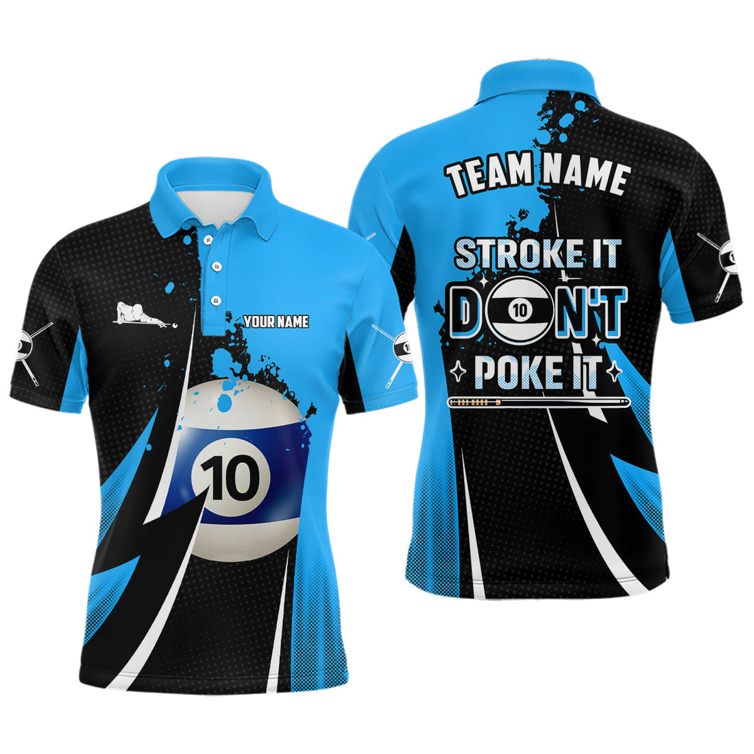 Billiard Funny Stroke It Dont Poke It Custom Name Mens Polo Shirt S-5XL