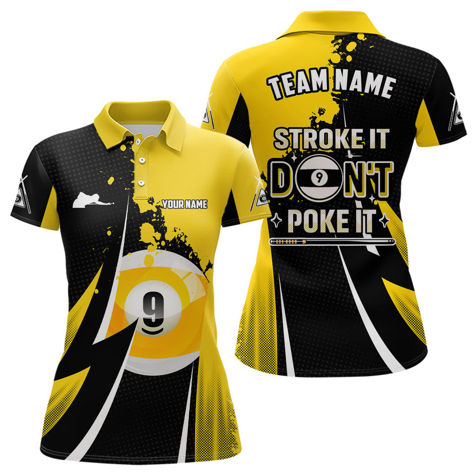 Custom Name Funny Billiard Stroke It Dont Poke It 9 Ball Womens Polo Shirts S-5XL