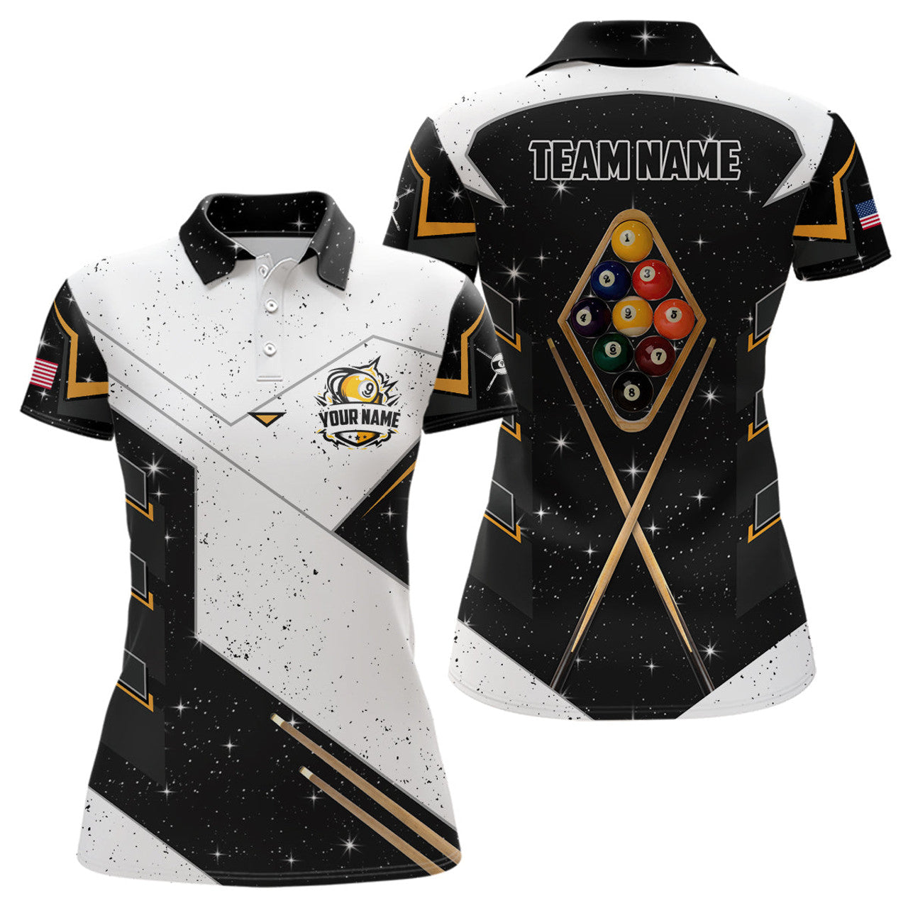 Custom 9 Ball Pool Billiard Grunge for Personalized Women's Polo Shirts S-5XL