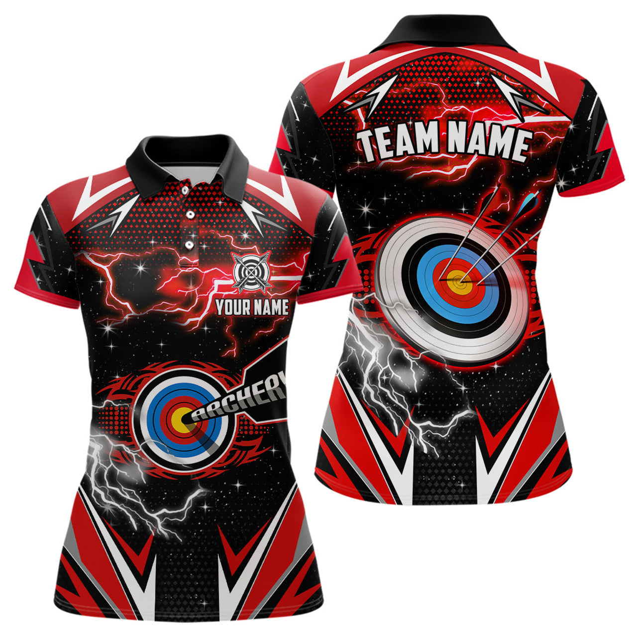 Custom Red 3D Archery Target Team League Custom Name Women's Polo Shirts S-5XL