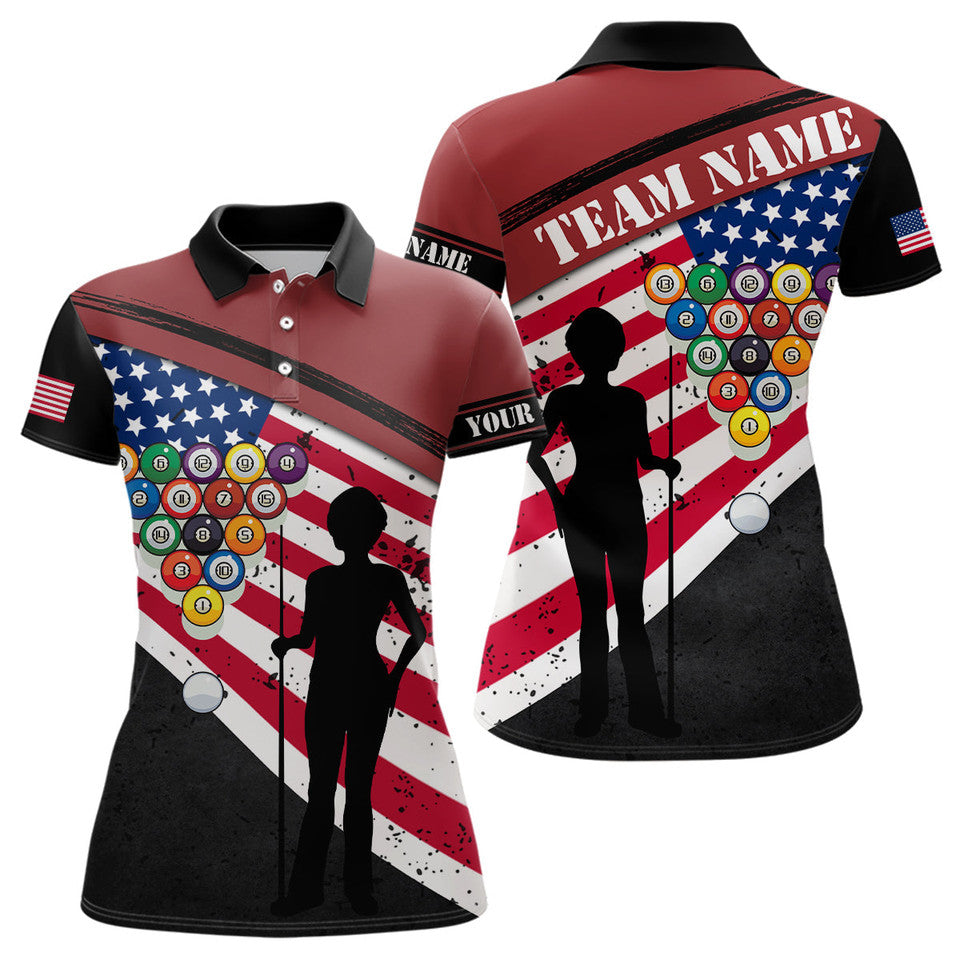 Custom American Flag Billiard 3D Printed Pool Player Women's Polo Shirts S-5XL