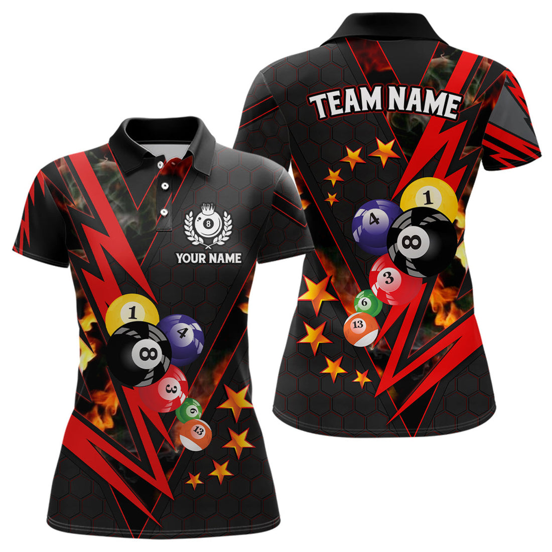 Custom Name Thunder Billiard 3D Design Team Uniform Women's Polo Shirts S-5XL