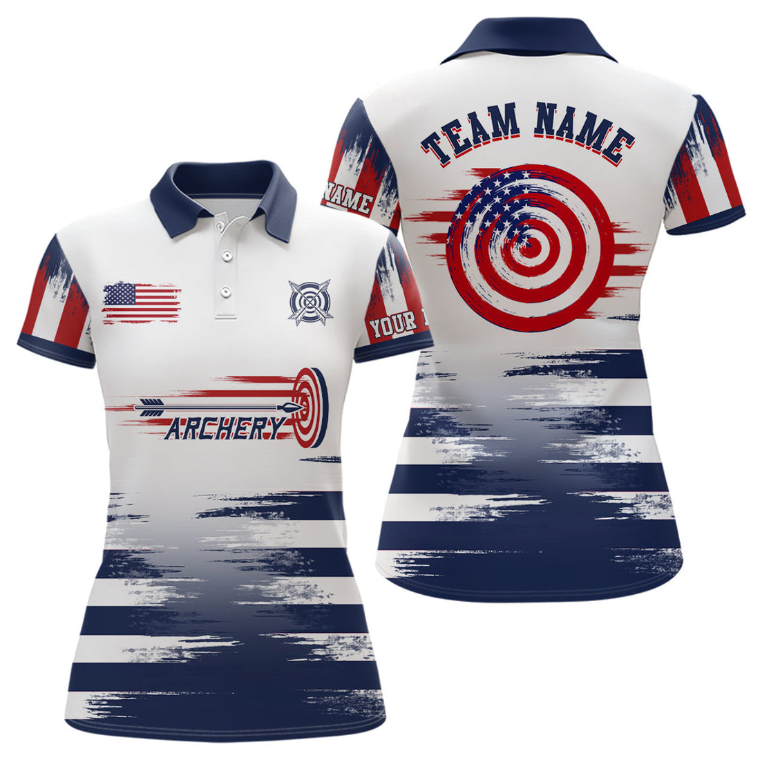 Custom Team Name US Archery Target Design White Women's Polo Shirts S-5XL