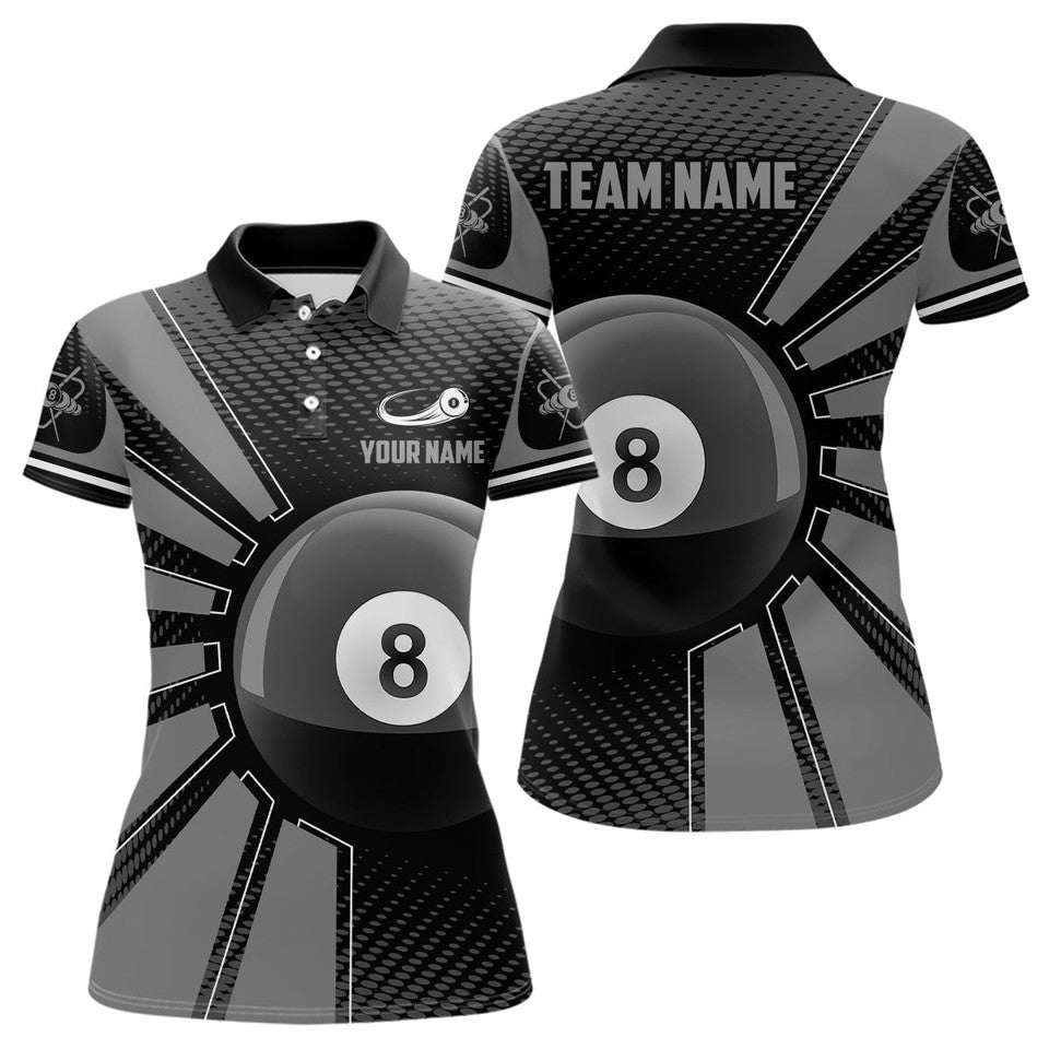 Custom Name Billiard 8 Ball Grey Team Shirt Design Women's Polo Shirts S-5XL