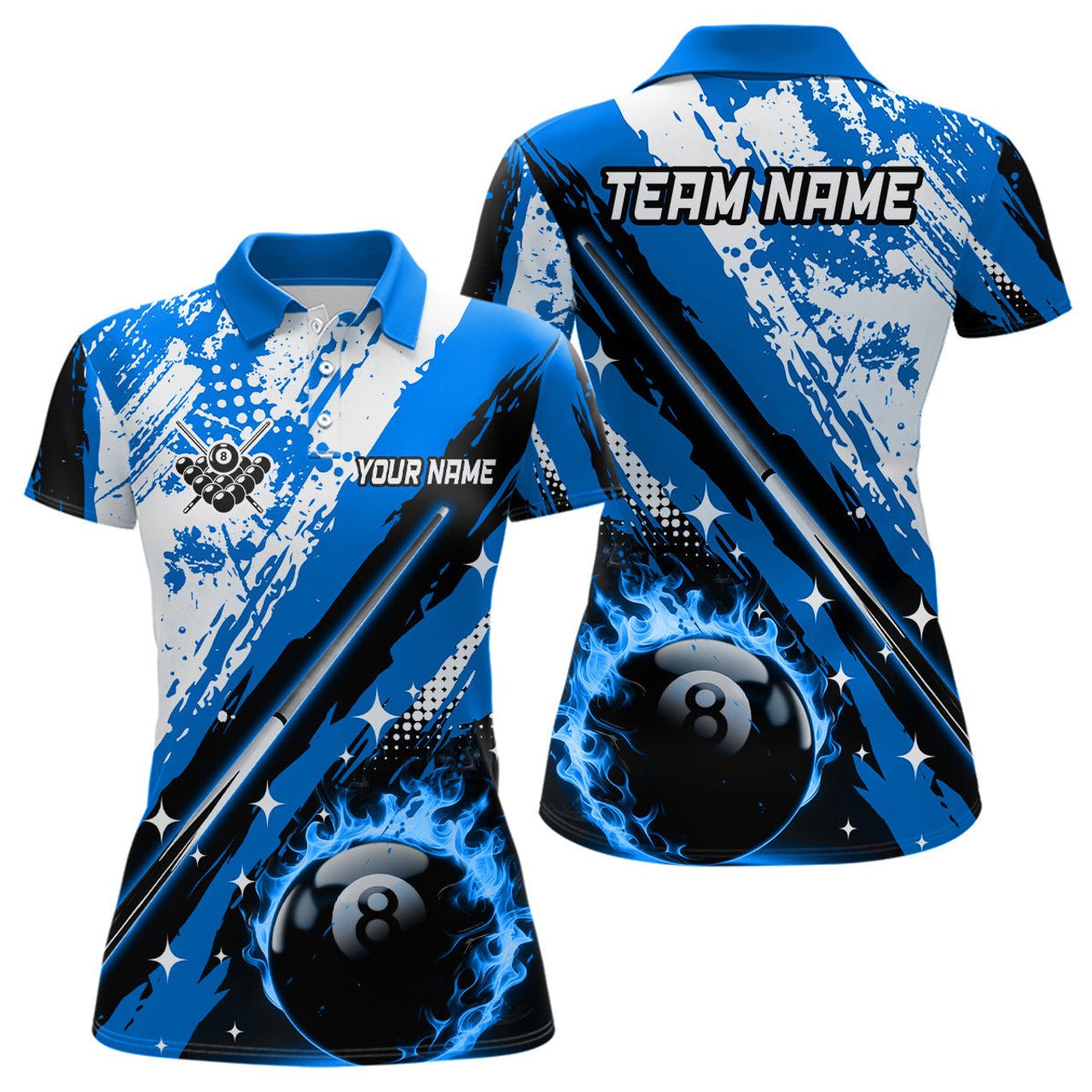 Custom Personalized Billiard Cue 8 Ball Pool Grunge Style Women's Polo Shirts S-5XL