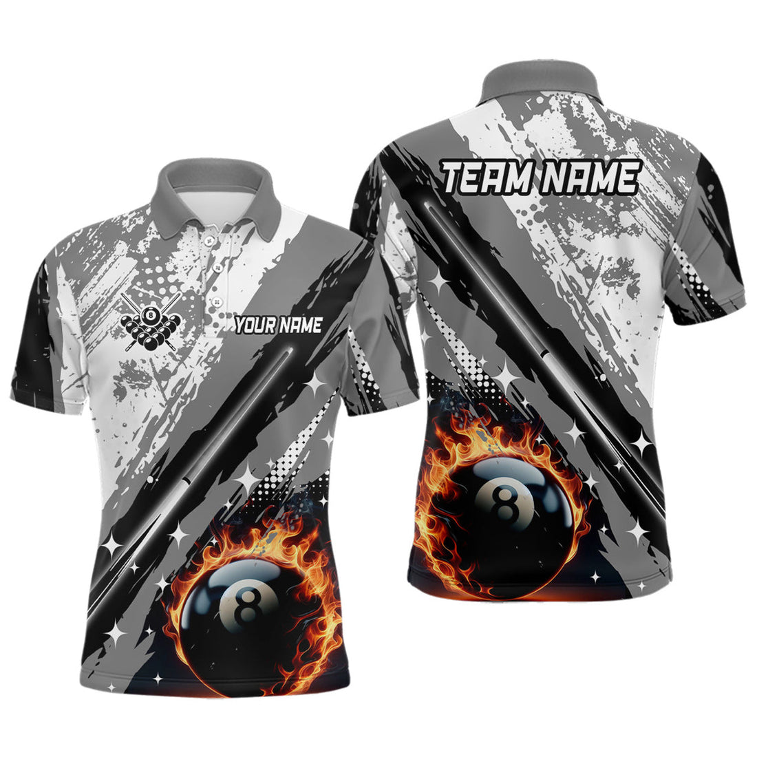 Personalized Billiard Cue 8 Ball Pool Grunge Style Men's Polo Shirt S-5XL