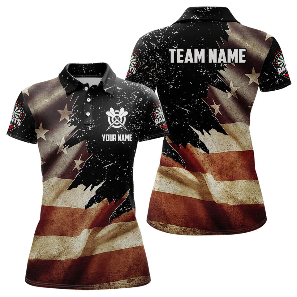 Custom Retro American Flag Dart Design Patriotic Women's Polo Shirts S-5XL