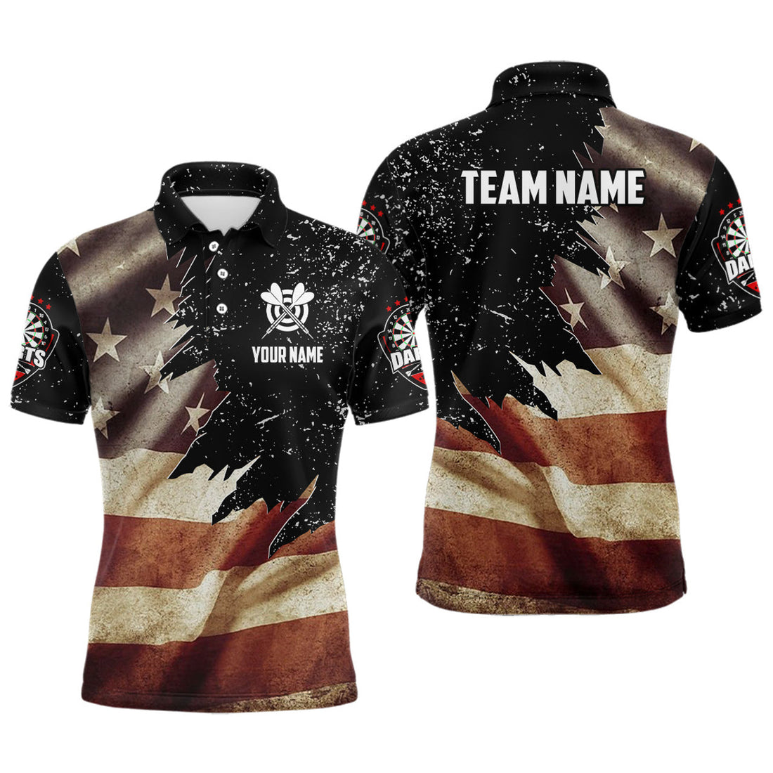 Personalized Retro American Flag Dart Polo Shirt for Men Men's Polo Shirt S-5XL