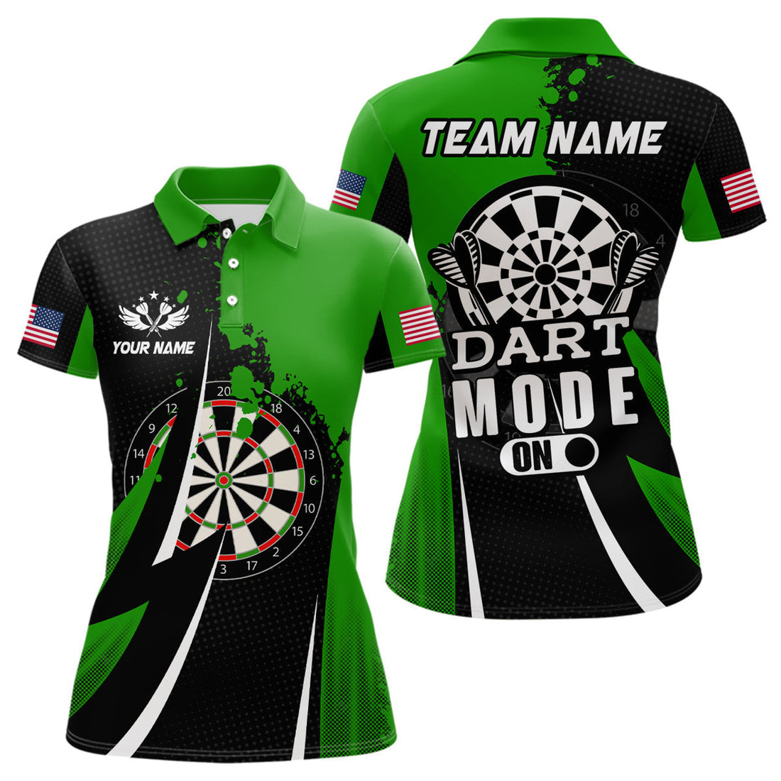 Custom Green Dart Mode On Personalized Women's Polo Shirts S-5XL