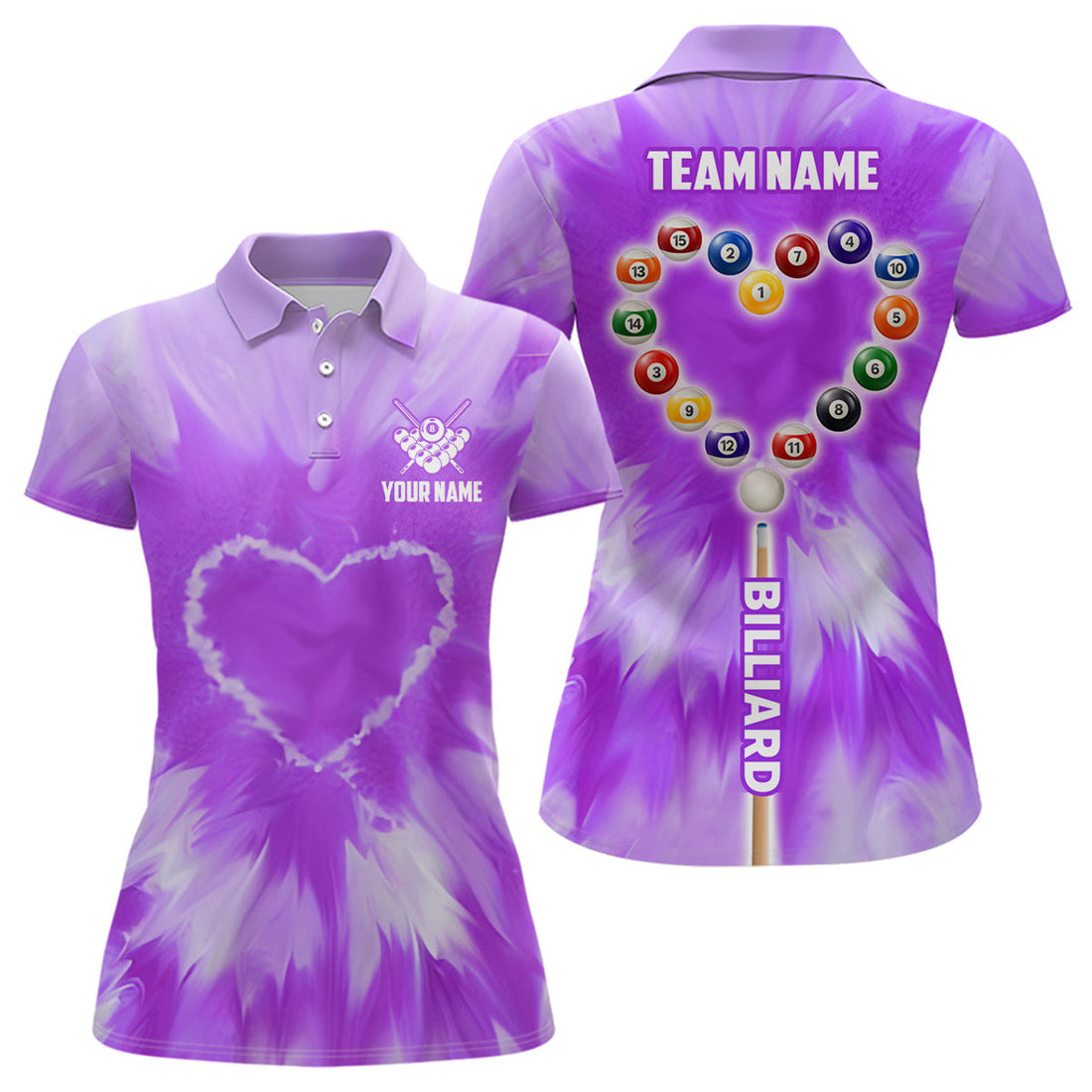 Custom Tie Dye Heart Billiard Unique Personalized Gifts Women's Polo Shirts S-5XL
