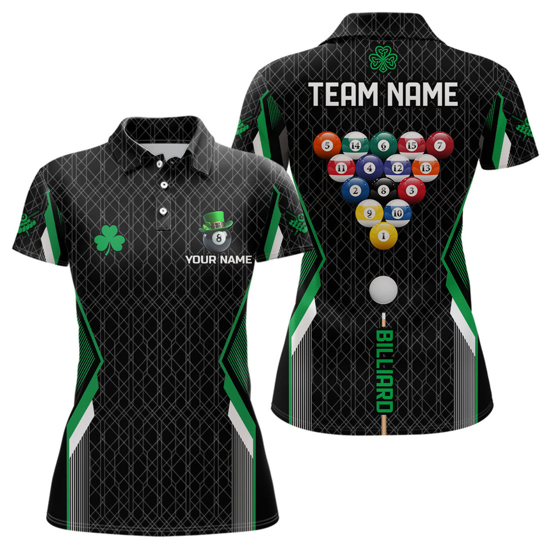 Custom St Patrick's Day Lucky Billiard Balls Personalized Women's Polo Shirts S-5XL