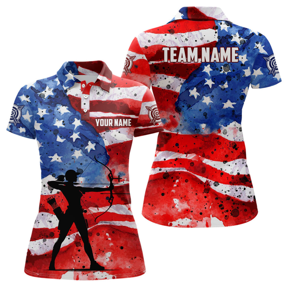 Custom Personalized Vintage American Flag Archery Women's Polo Shirts S-5XL