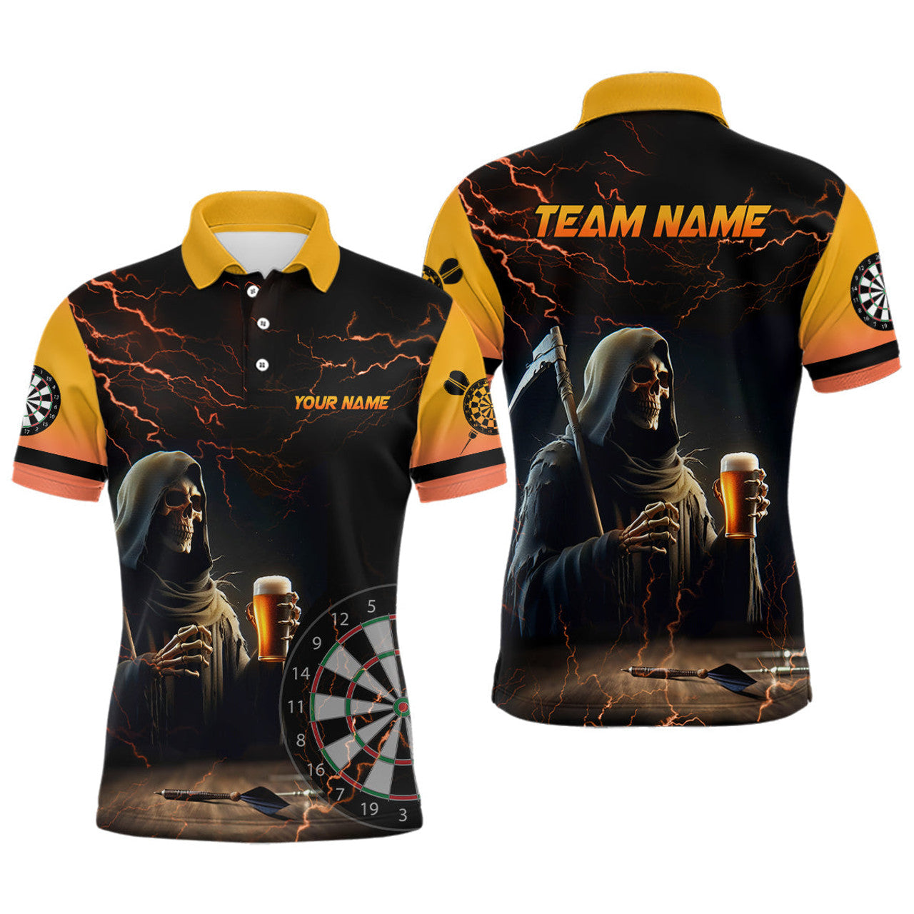 Funny Death Skull Beer Darts Custom Men's Polo Shirt S-5XL